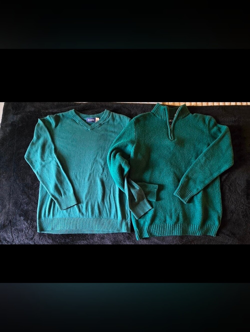 2 Sweaters The Children's Place Size 16 Green V-Neck And Quarter-Zip